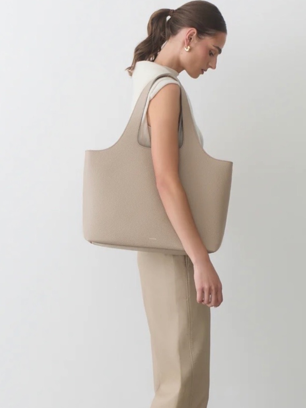 CUYANA System Tote 16” Stone Pebbled Leather + Genuine Leather Organizer